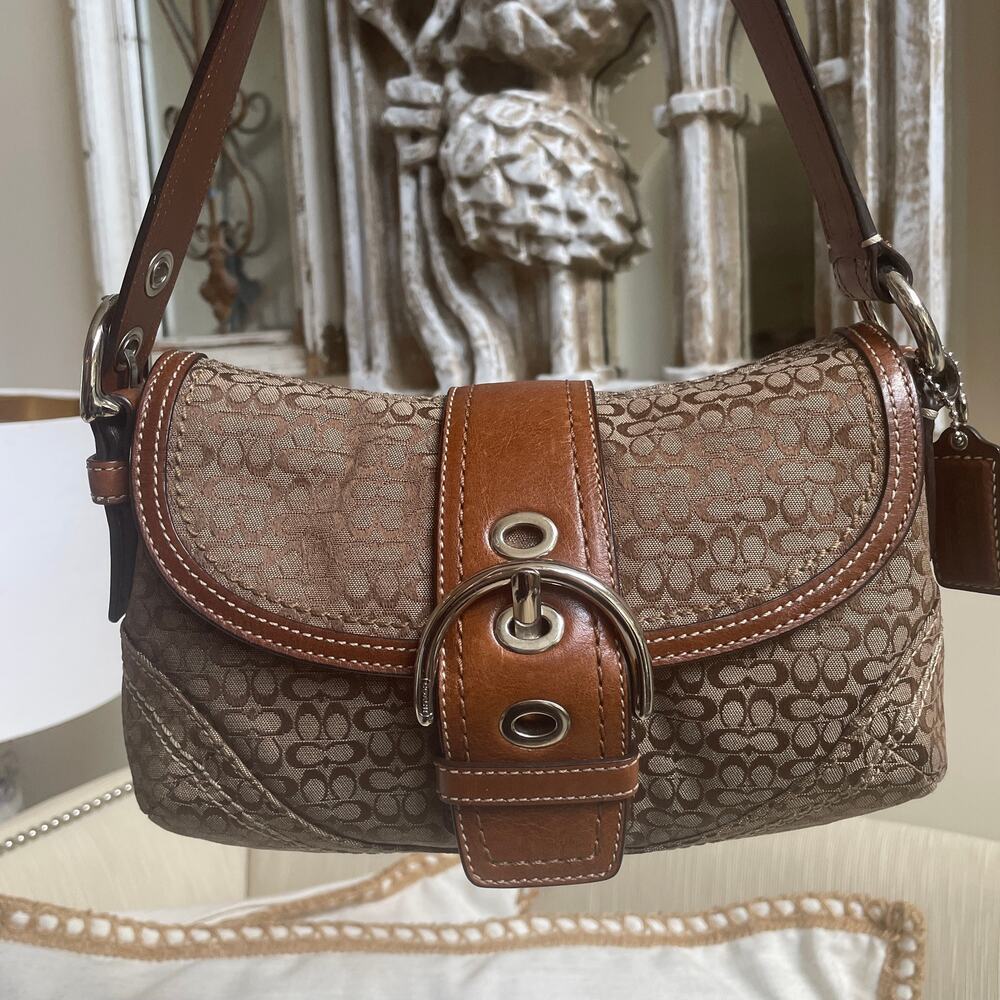 Rare Coach Soho Mini Brown Signature Flap Bag | 12303 Jacquard & Leather Y2K